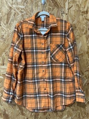 Soft Light Flannel Orange Plaid Button-Up Shirt, Medium, NWT